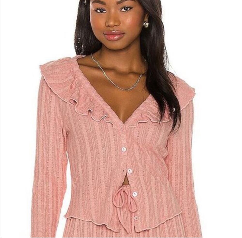 LPA Coco Cardigan Dusty Rose S Front Button Coquette Balletcore Cottagecore Knit
